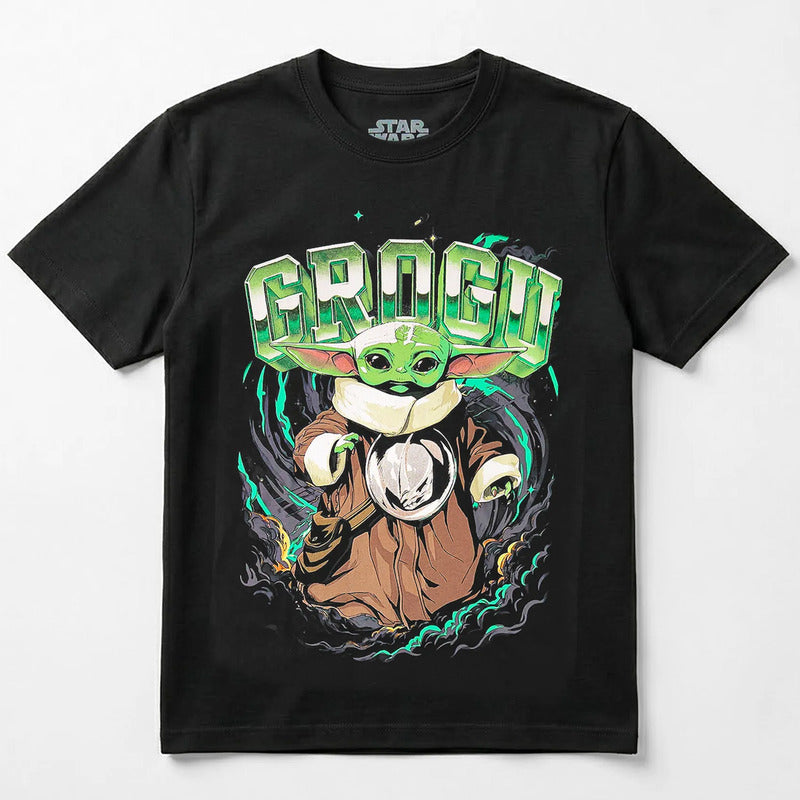 Playera Oversize Fit De Hombre Grogu Force Mascara De Latex® Negro Grogu Force Ch Lisa