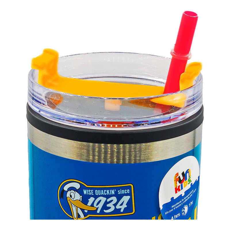 Termo Doble Pared Con Asa Y Popote 1.2 L Diseños Animados