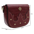 Bolso Crossbody Para Mujer Mod. Ji2226 Marca Jaime Ibiza® Bordó Craquelado Dorado