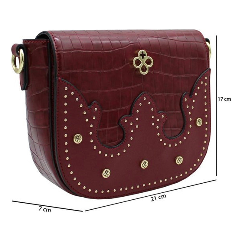 Bolso Crossbody Para Mujer Mod. Ji2226 Marca Jaime Ibiza® Bordó Craquelado Dorado