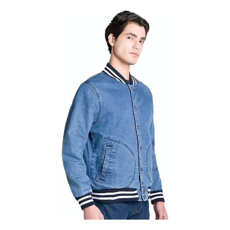 Chamarra Bomber Mezclilla Hombre Corte Slim Marca Oggi®