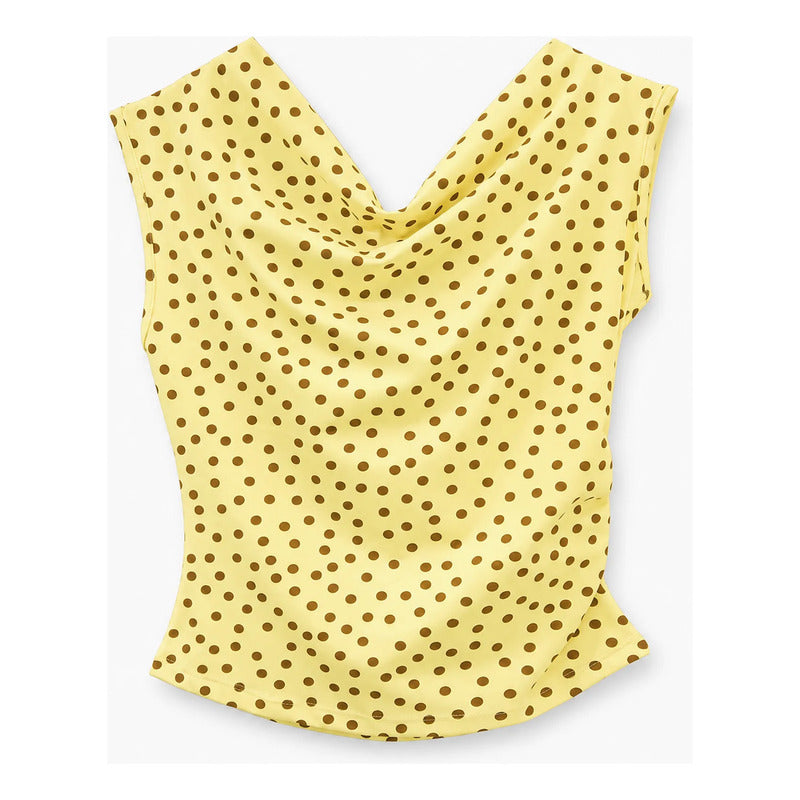 Blusa Cuello Drapeado Cruzado Para Mujer 4403 Marca Exotica® Amarillo Lunares G