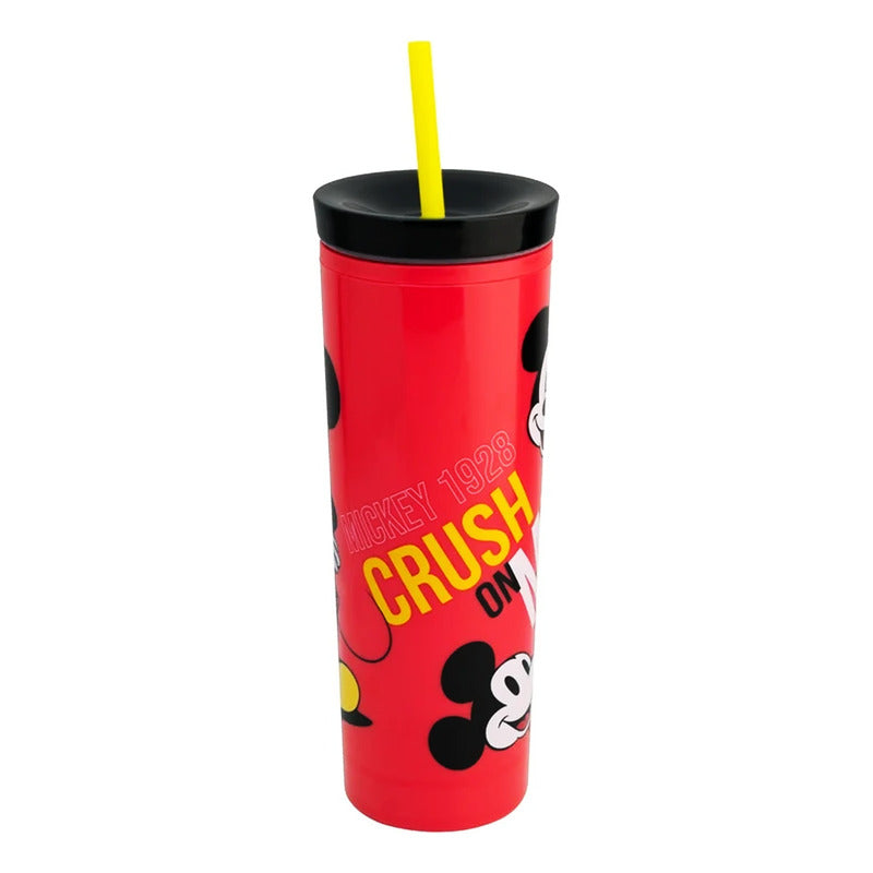 Vaso Térmico Doble Pared Con Popote 450ml Diseños Animados Multicolor Mickey 2415-4695