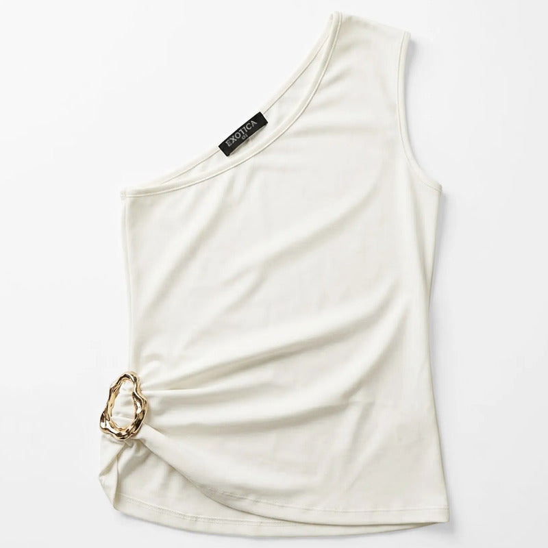 Blusa Asimétrica Para Mujer Mod.4384ll Marca Exotica® Hueso Lisa Eg
