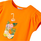 Playera Para Niña Mod. 3047 Marca Mayoral® Naranja Claro Frutas 6 Estampa Localizada