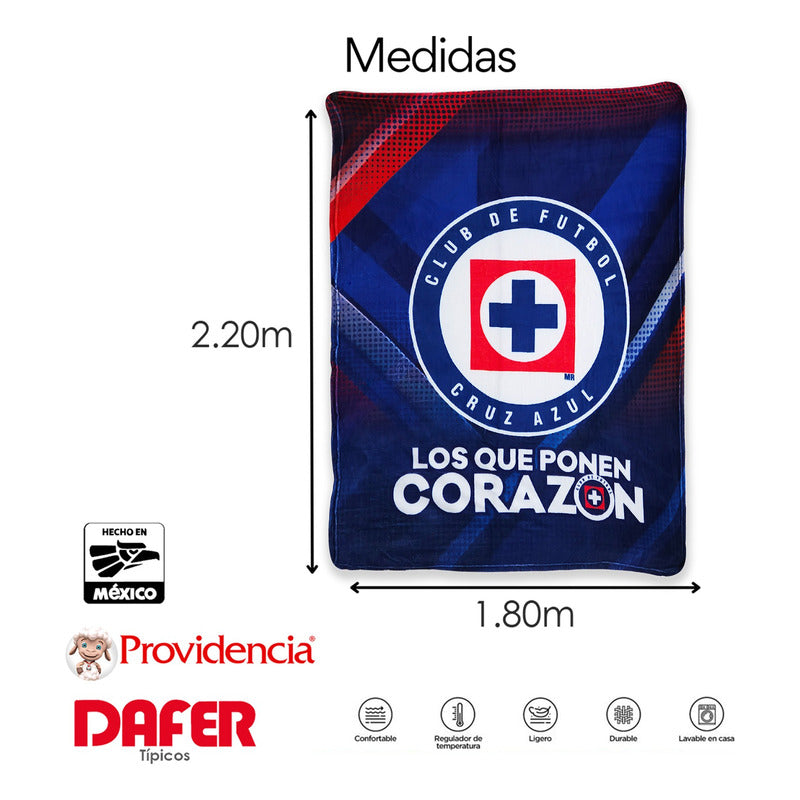 Frazada Ligera Super Suave Matrimonial Futbol Providencia® Equipo 500 G Cruz Azul