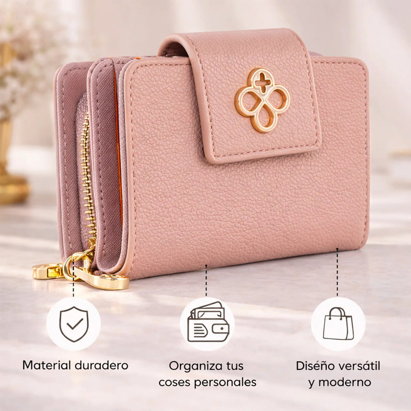Cartera Con Broche Para Dama Mod.ji697 Jaime Ibiza® Rosa Liso