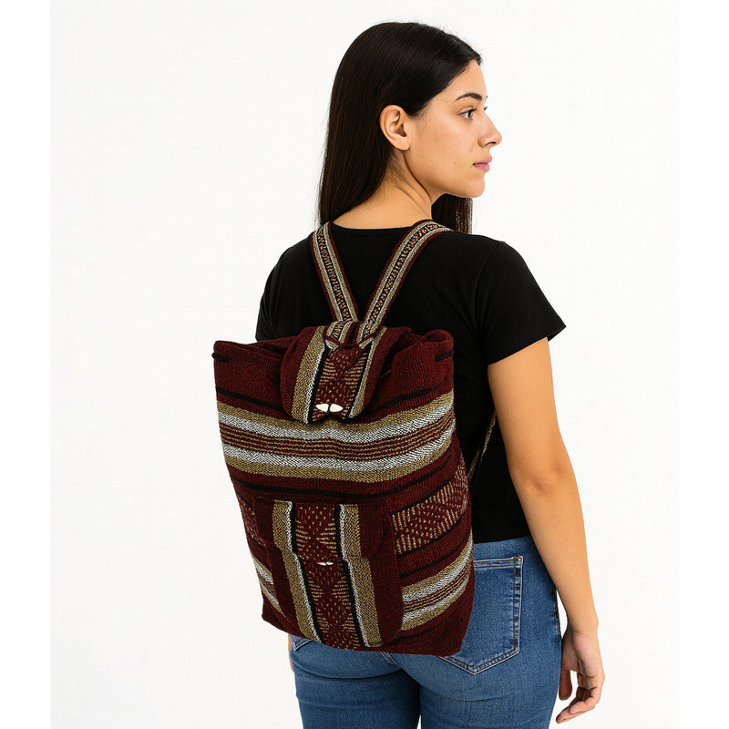 Mochila Artesanal Tejida Tipo Morral Con Bolsillo Frontal 10kg