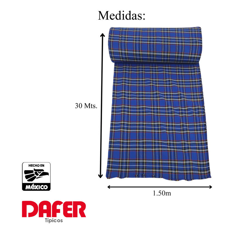 Rollo De Tela Escolar 50% Algodón 30mx1.5m Marca Dafer® Azul/multicolor Escolar