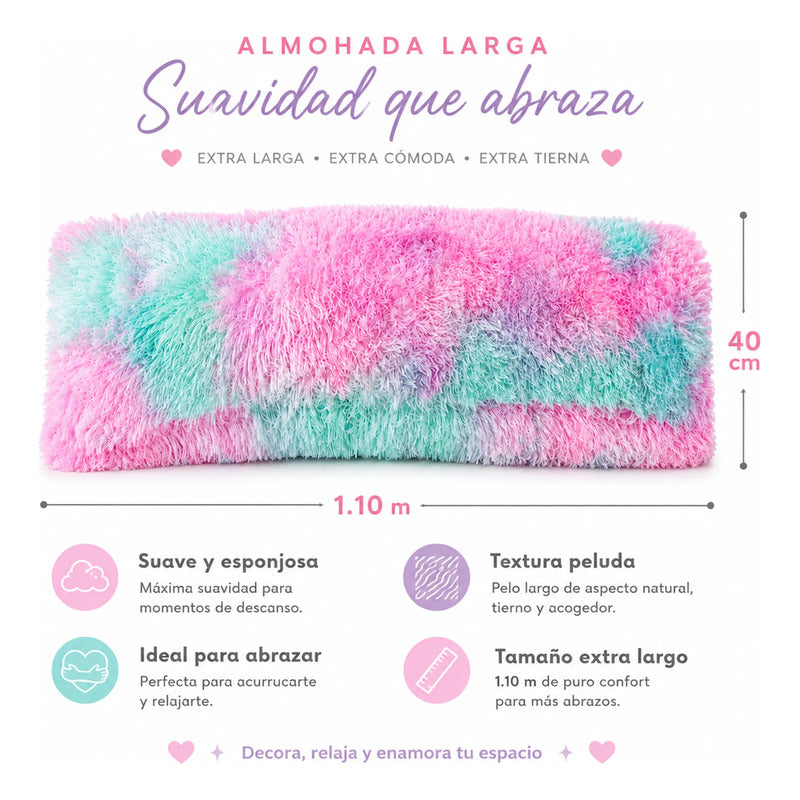 Almohada Abrazable Peluda 110cm X 40 Cm Marca Pillow Lart® Rosa/turquesa