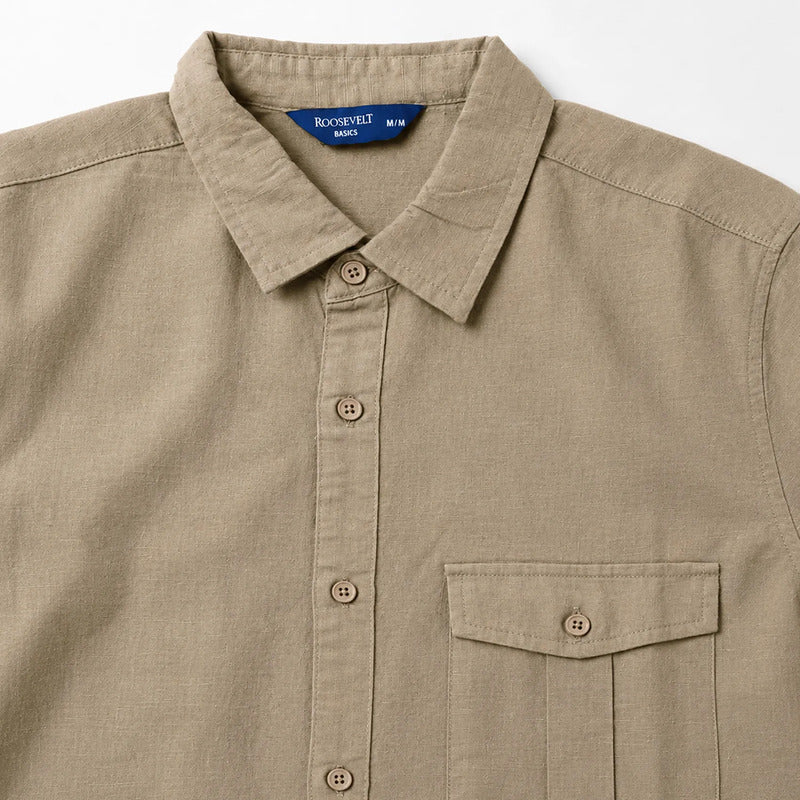 Camisa Lino Regular Fit Para Hombre Mod. Le2604 Roosevelt® Terracota Lisa M