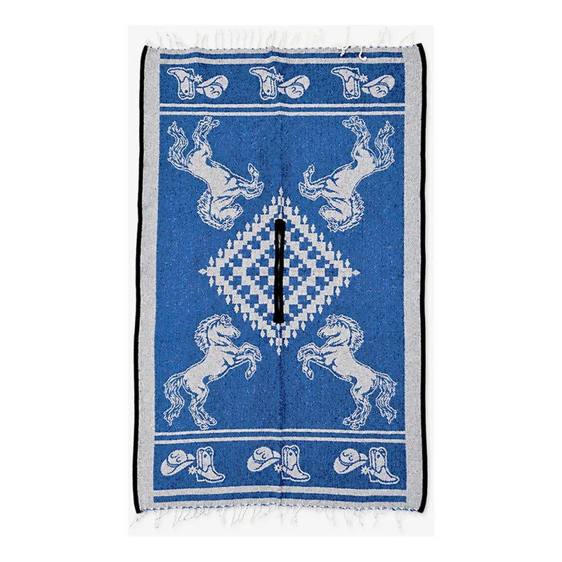 Jorongo Gaban Artesanal Mexicano Colores Azul Caballos Xg