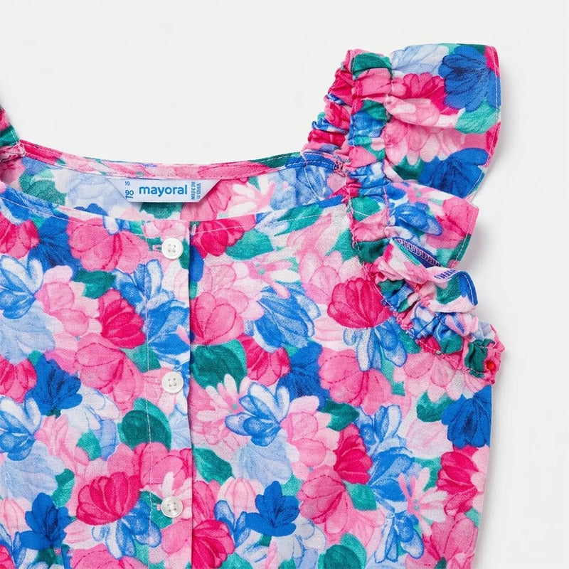 Blusa Ligera Casual Para Niña Mod.3131 Marca Mayoral® Magenta Floreado 2 Años