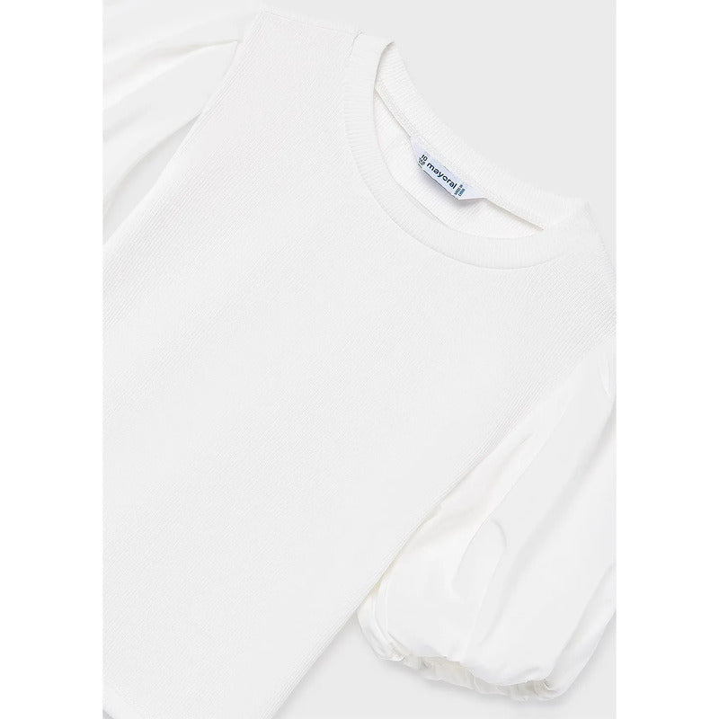 Blusa Mangas Abullonadas Para Niña Mod.6001 Marca Mayoral® Crudo Lisa 10 Años