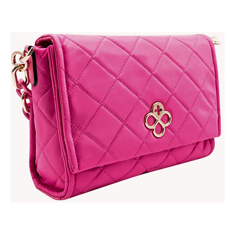 Bolso Flap Para Mujer Mod.ji 2489 Marca Jaime Ibiza® Rosa Chicle Cuadriculado Oro Multicolor