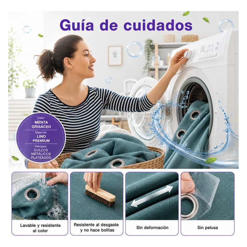 Set De Cortinas Blackout  Impermeables 1.37 X 2.13mts Luna® Verde Menta
