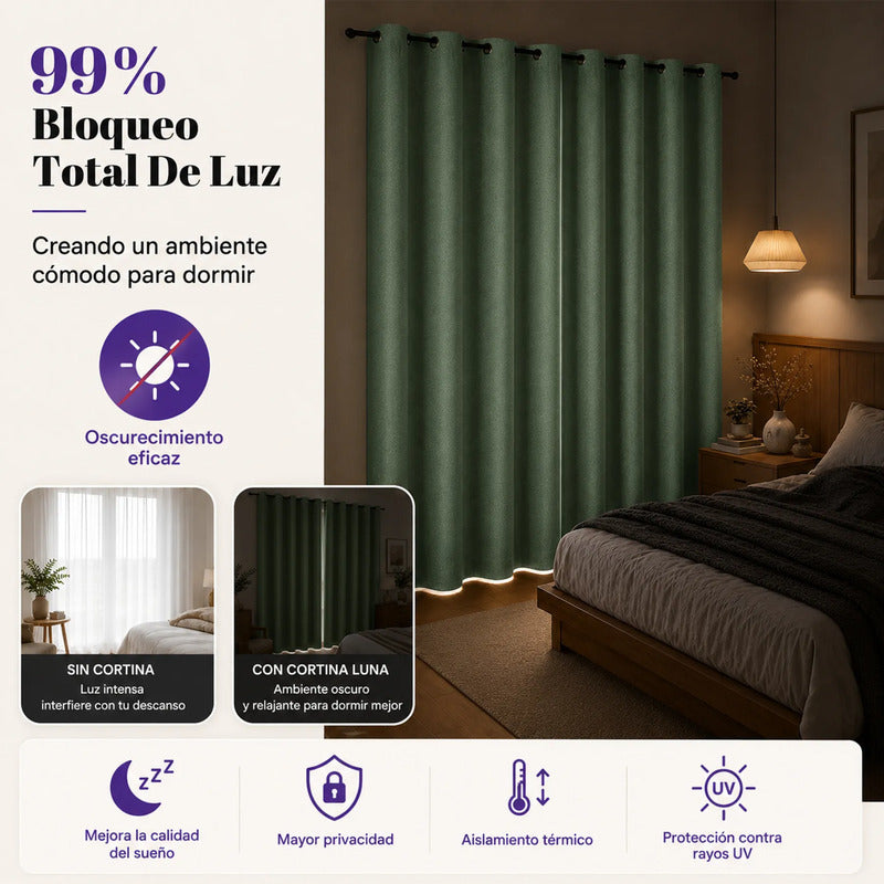 Set De Cortinas Blackout  Impermeables 1.37 X 2.13mts Luna® Verde Menta