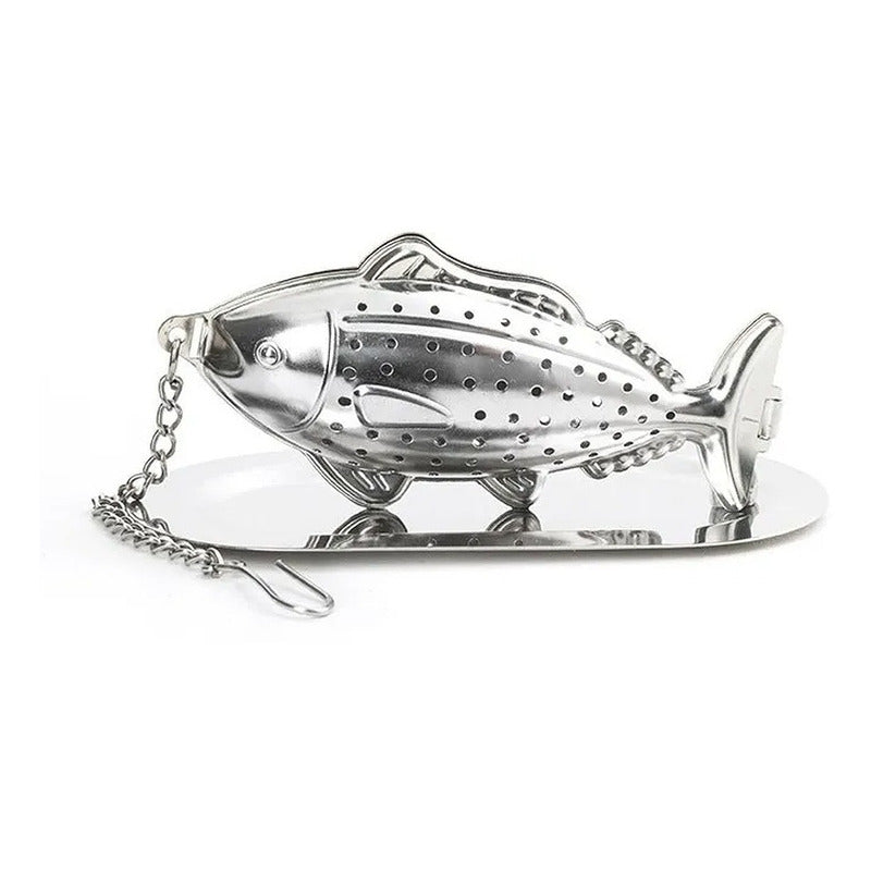Infusor De Té En Forma De Pez De Acero Inoxidable Con Cadena Gris