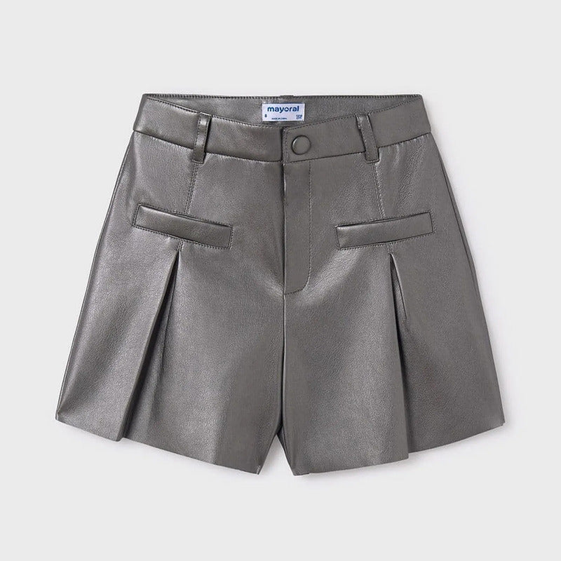 Short De Vinipiel Para Niña Mod.7213 Marca Mayoral® Plomo Lisa 16 Años