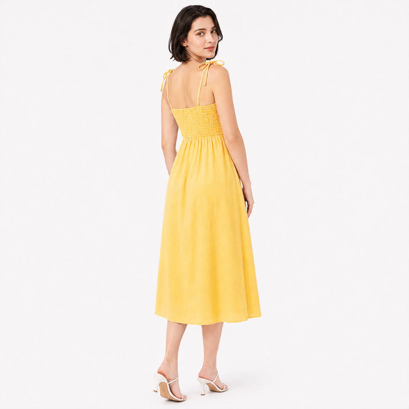 Vestido Largo Casual Para Mujer Mod.80075 Marca Stop® Amarillo Lisa Ch