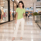 Blusa Corte Asimétrico Para Mujer Mod.x1126 Marca Julys® Verde Limón Lisa Ch