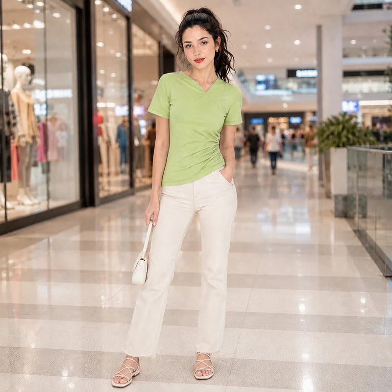 Blusa Corte Asimétrico Para Mujer Mod.x1126 Marca Julys® Verde Limón Lisa M