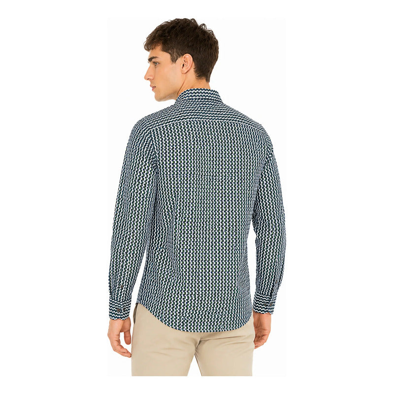 Camisa Casual Para Hombre Mod. Coello Marca Dario Beltran® Multicolor Geométrico G