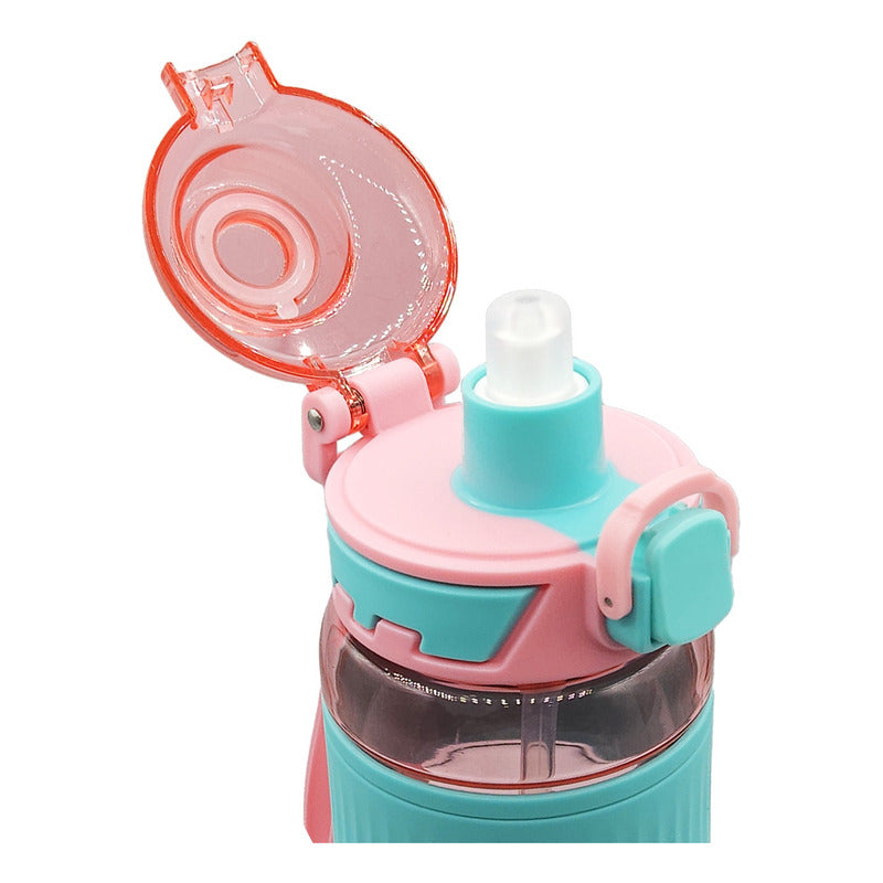 Botella Con Correa 1lt Con Popote Marca Nuvó® Sport Verde-rosa