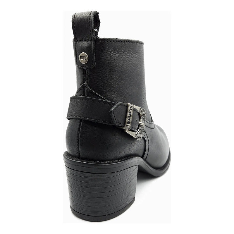 Botín Tacón 5cm Para Dama Mod. L1126163 Marca Levís® Negro Liso 23 Mx