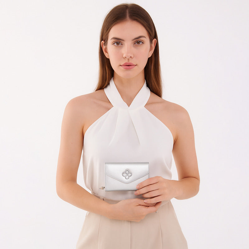 Cartera Elegante Para Mujer Mod. Ji 623 Marca Jaime Ibiza® Plateado Texturizado