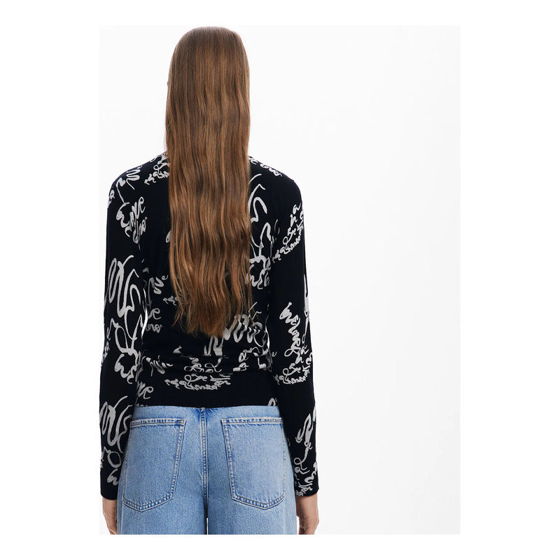 Suéter Ligero Para Mujer 25swjf04/2000 Marca Desigual® Negro Letras L
