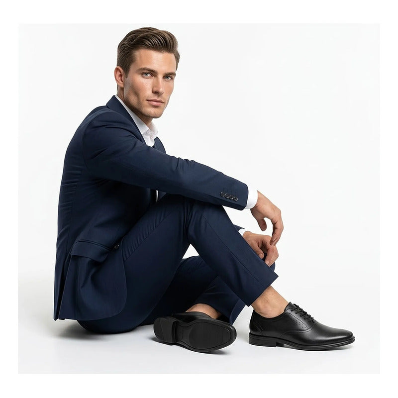 Zapato Derby Semivestir Para Hombre Mod.407817 Marca Flexi® Negro Lisa 28,5 Mx