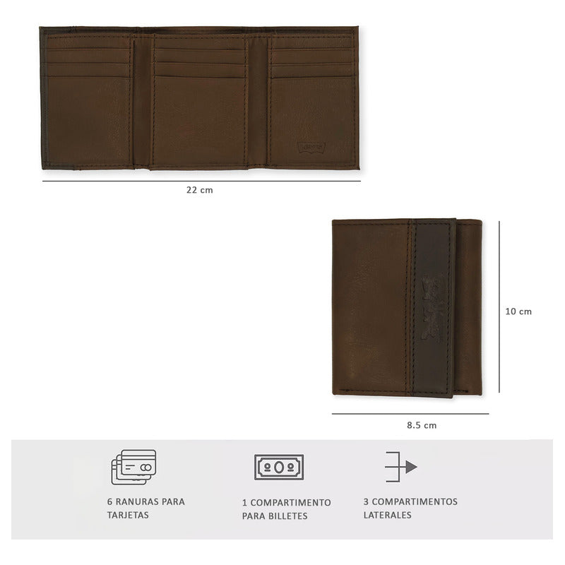Billetera Trifold Para Hombre Mod.87524-0088 Marca Levi's® Marrón Liso