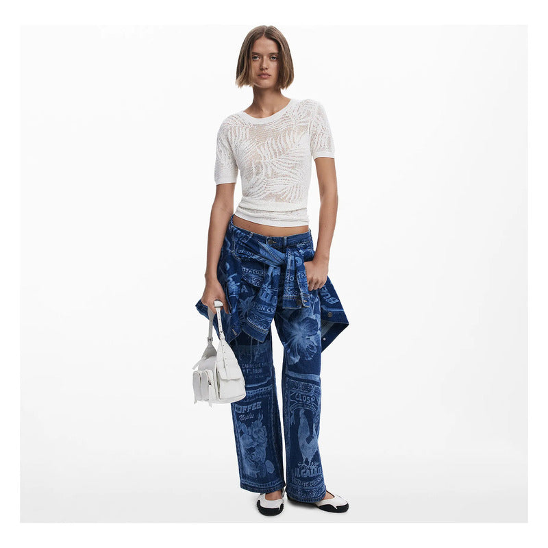 Blusa Ligera Para Mujer 25swtk97/1000 Marca Desigual® Blanco Geométrico Xs