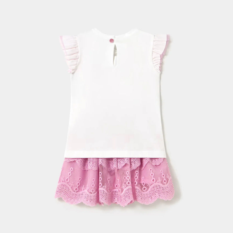 Conjunto Falda Tul + Playera Para Bebé Marca Mayoral® Blanco-lavanda 12-18 M