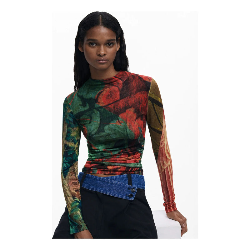 Blusa Ligera Cuello Alto Para Mujer 25wwjf48/4055 Desigual® Multicolor Geométrico Xl