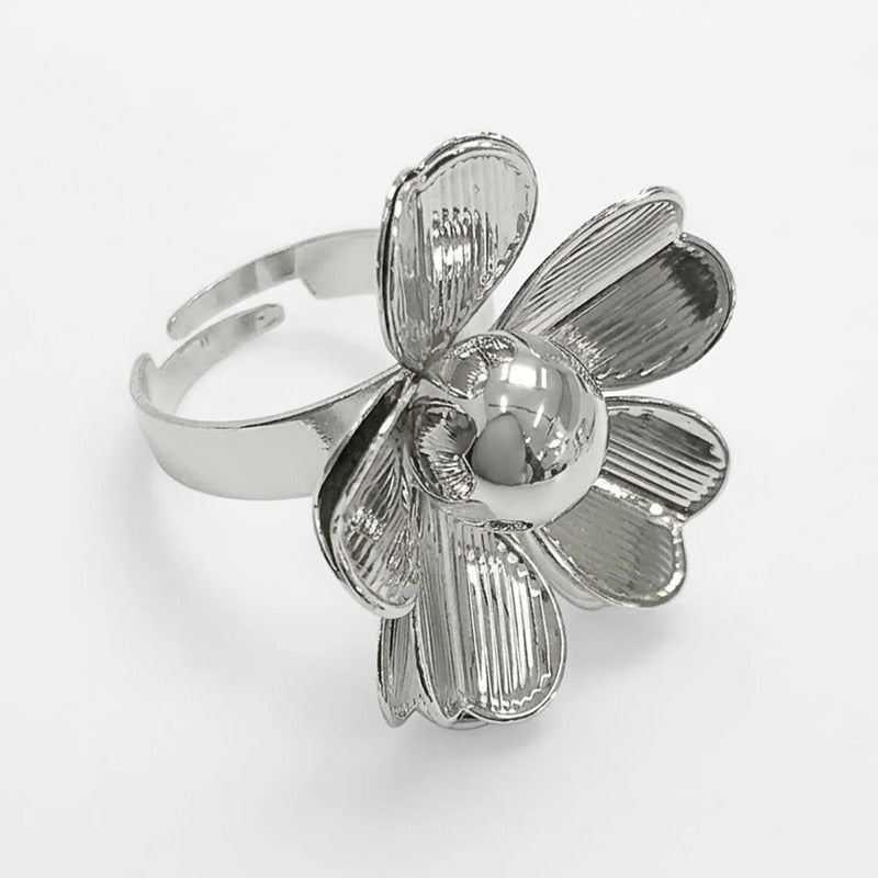 Anillo Margarita Texturizada Plateado Ajustable Para Mujer Plateado Unitalla