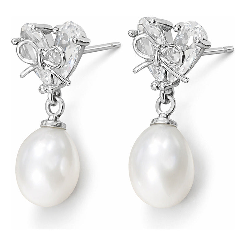 Aretes Elegantes Mujer Bisutería Fina Corazón De Diamante Plateado