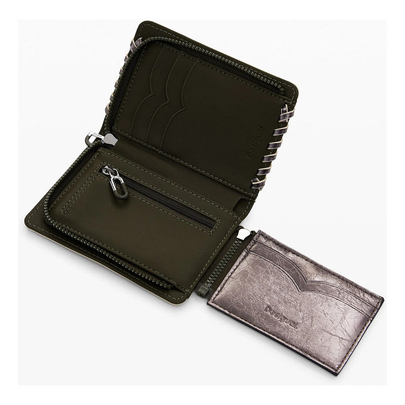 Monedero Pequeño Para Mujer Mod. 25wayp38/9067 Desigual® Gris Metalizado