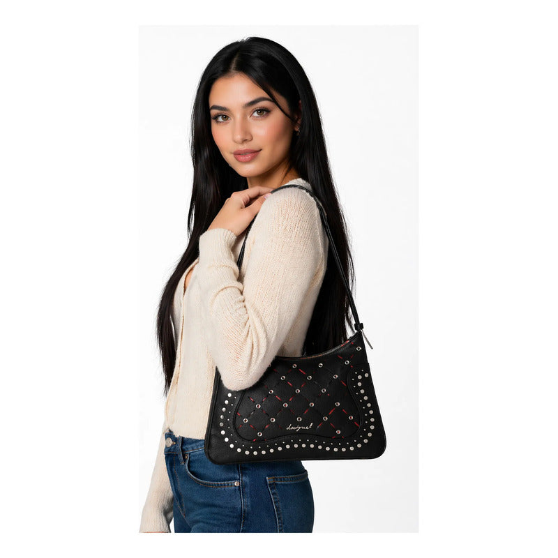 Bolso Efecto Piel Troquelado Mod. 25waxp38/2000 Desigual® Negro Troquelado Níquel