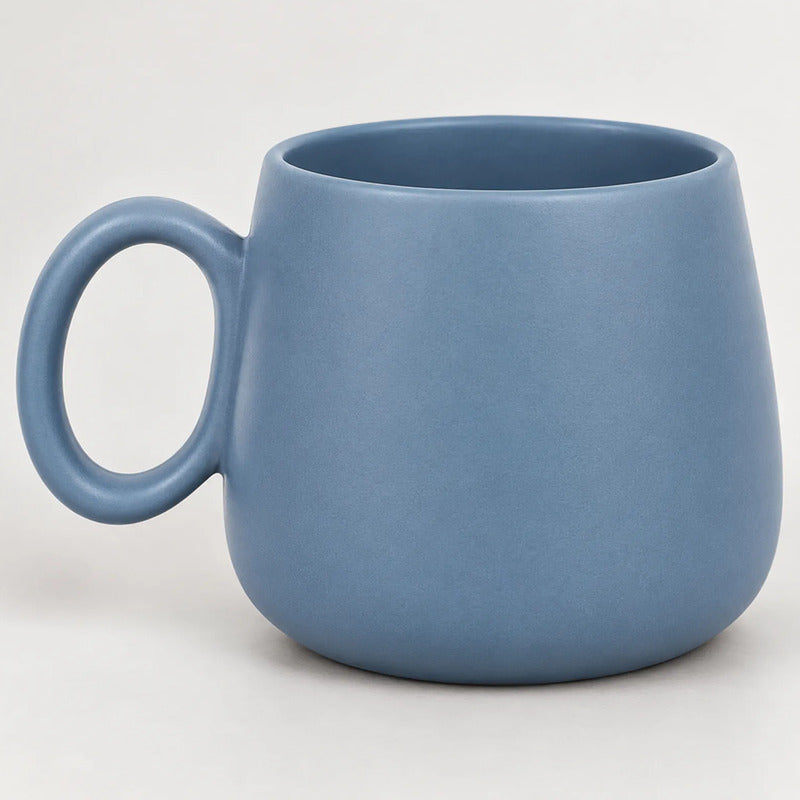 Taza Tarro De Cerámica 600ml Con Asa Diseño Minimalista Azul 2415-5676 Liso