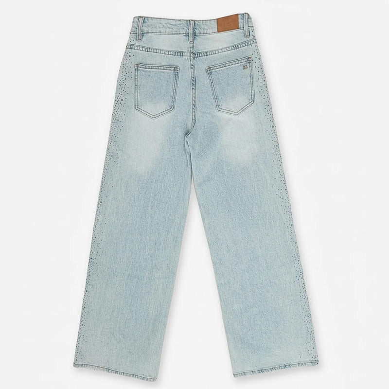Pantalón Recto Holgado Jeans Para Mujer Dxd0626 Marca Doux® Mezclilla Lisa 1