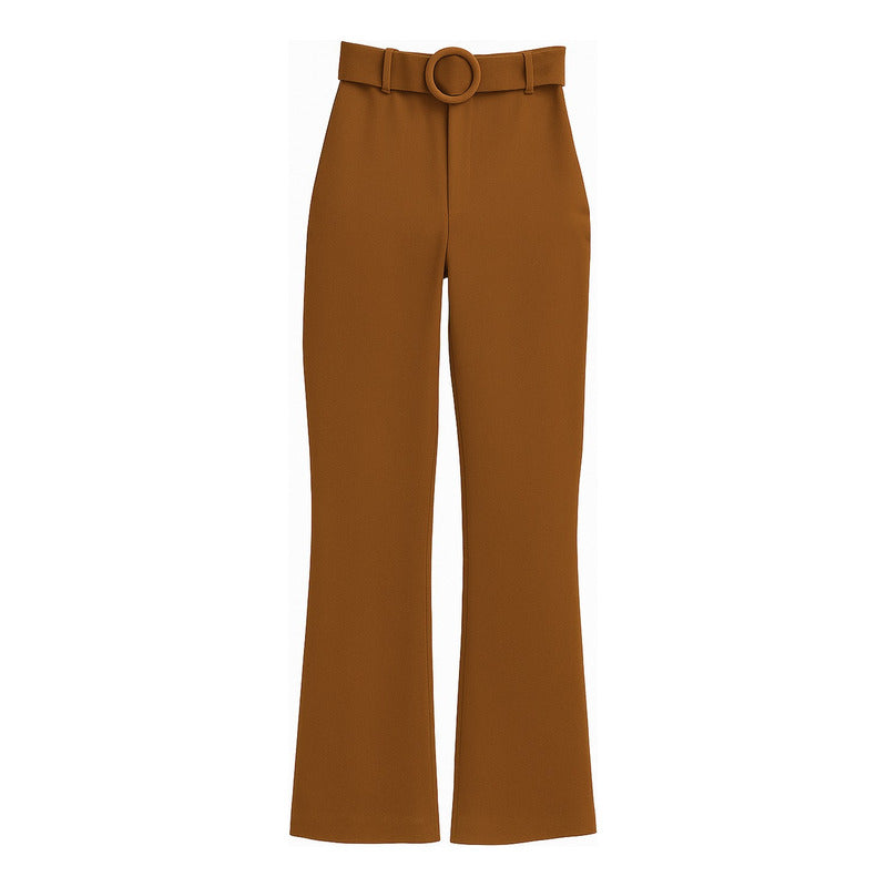 Pantalón De Mujer Casual Con Cinturón Mod.150cml Aldrete® Marrón Liso M