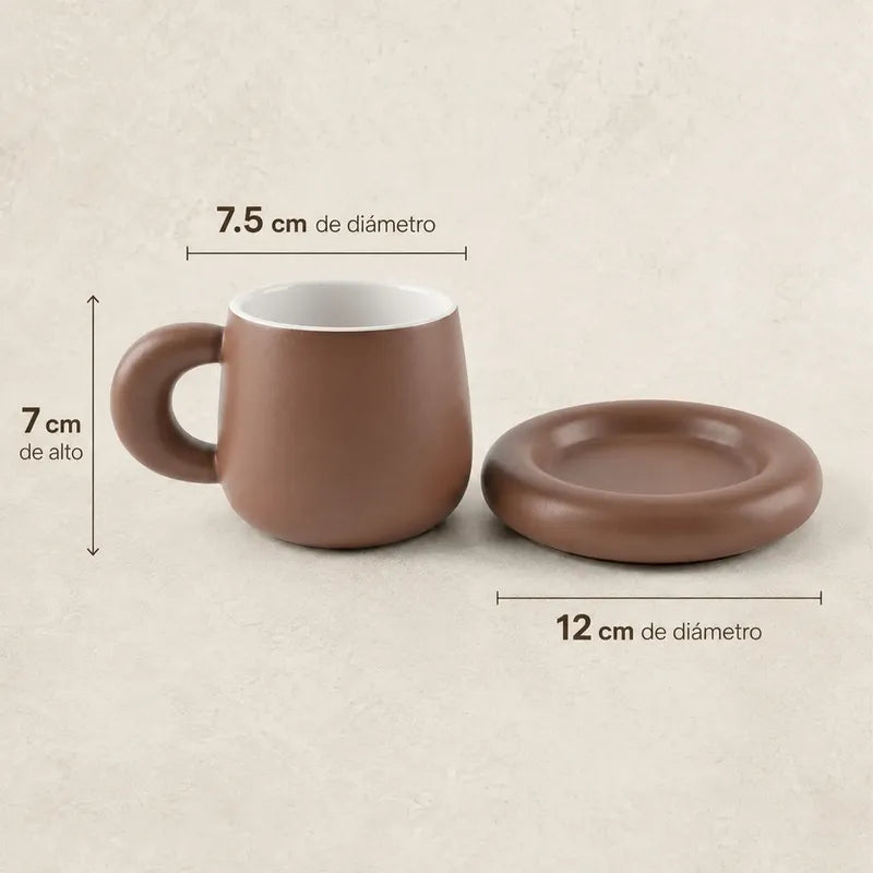 Taza Con Base De Cerámica Mate Mod.1744-84 Top Choice® Marrón Claro Liso