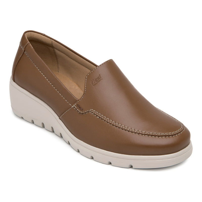 Zapato Slip On Casual Para Mujer Mod.104806 Marca Flexi® Marrón Claro Lisa 26 Mx