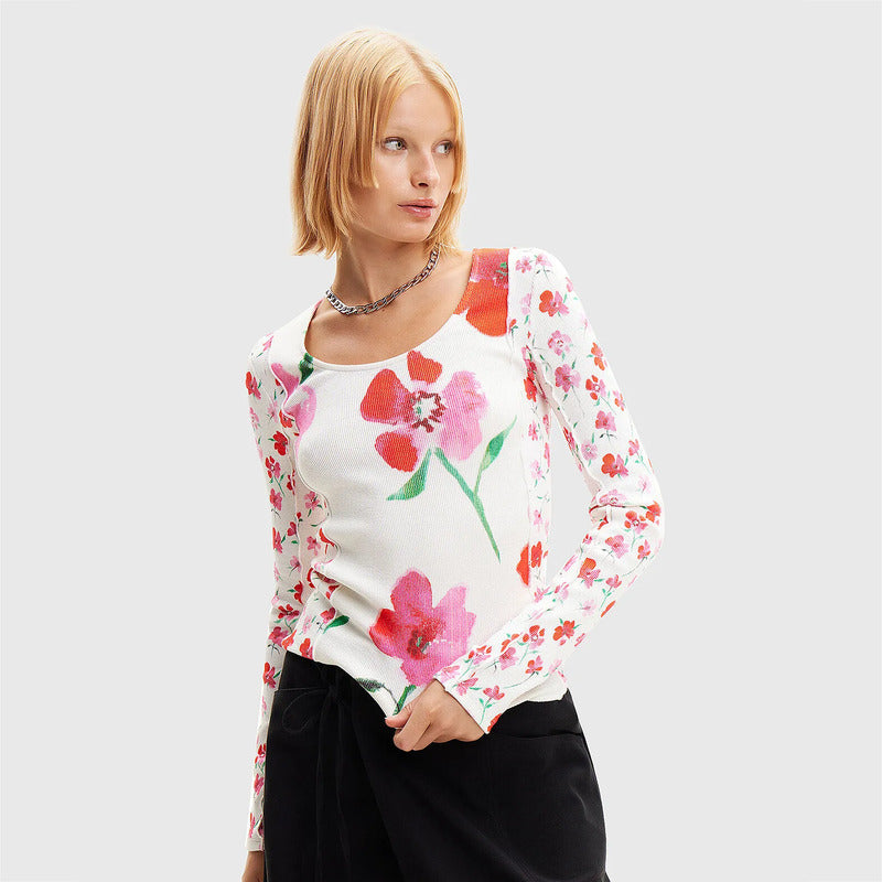 Blusa Estampado Floral Para Mujer 24swtk13/1000 Desigual® Multicolor Floreado L