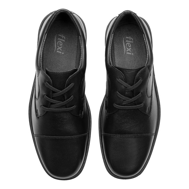 Zapato Derby Vestir Para Hombre Mod.419603 Marca Flexi® Negro Lisa 26 Mx