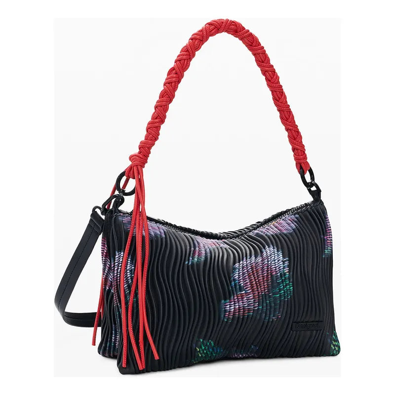 Bolso Mediano Con Textura Para Mujer 26saxpal/2000 Desigual® Negro Floreado Níquel Rojo