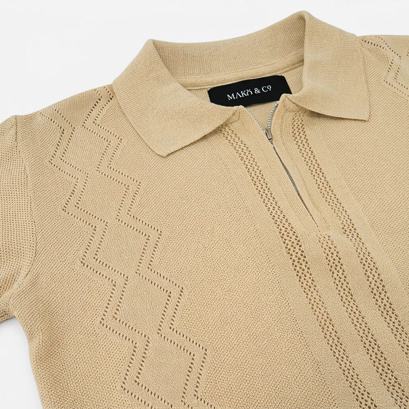 Playera Polo De Punto Para Hombre Mkhc0053 Marca Makn&co® Beige M Lisa