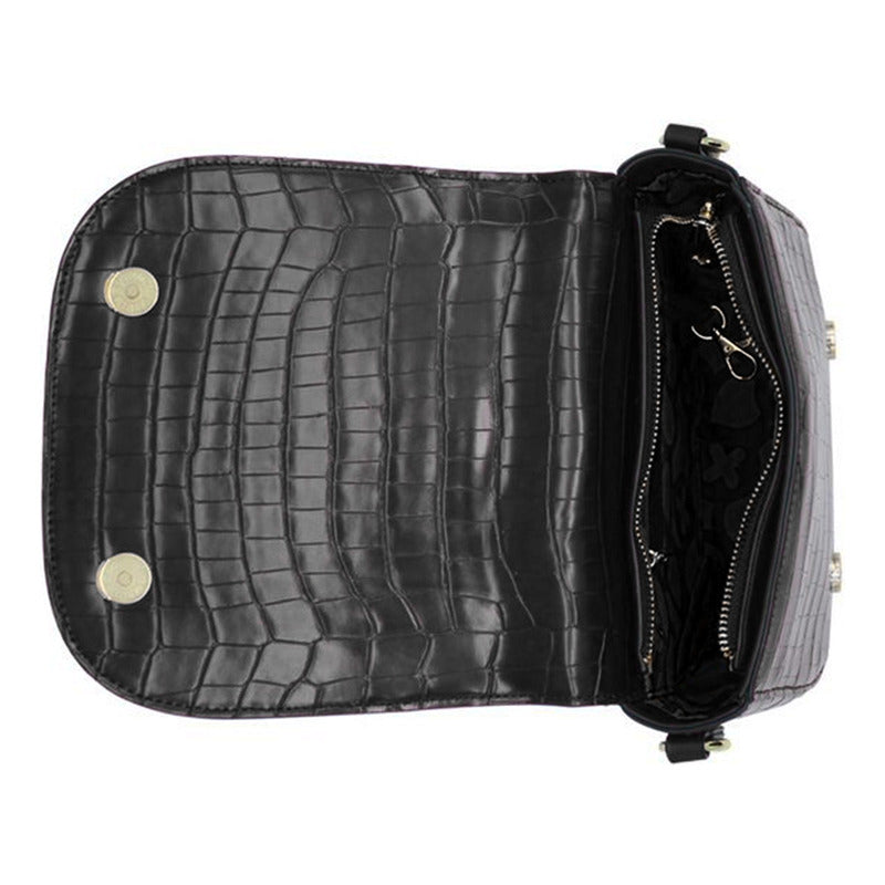 Bolso Crossbody Para Mujer Mod. Ji2226 Marca Jaime Ibiza® Negro Craquelado Dorado